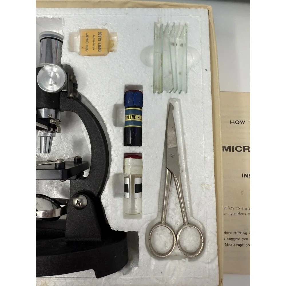 Vintage Junior Microscope Set Complete‎ with Box and Accessories